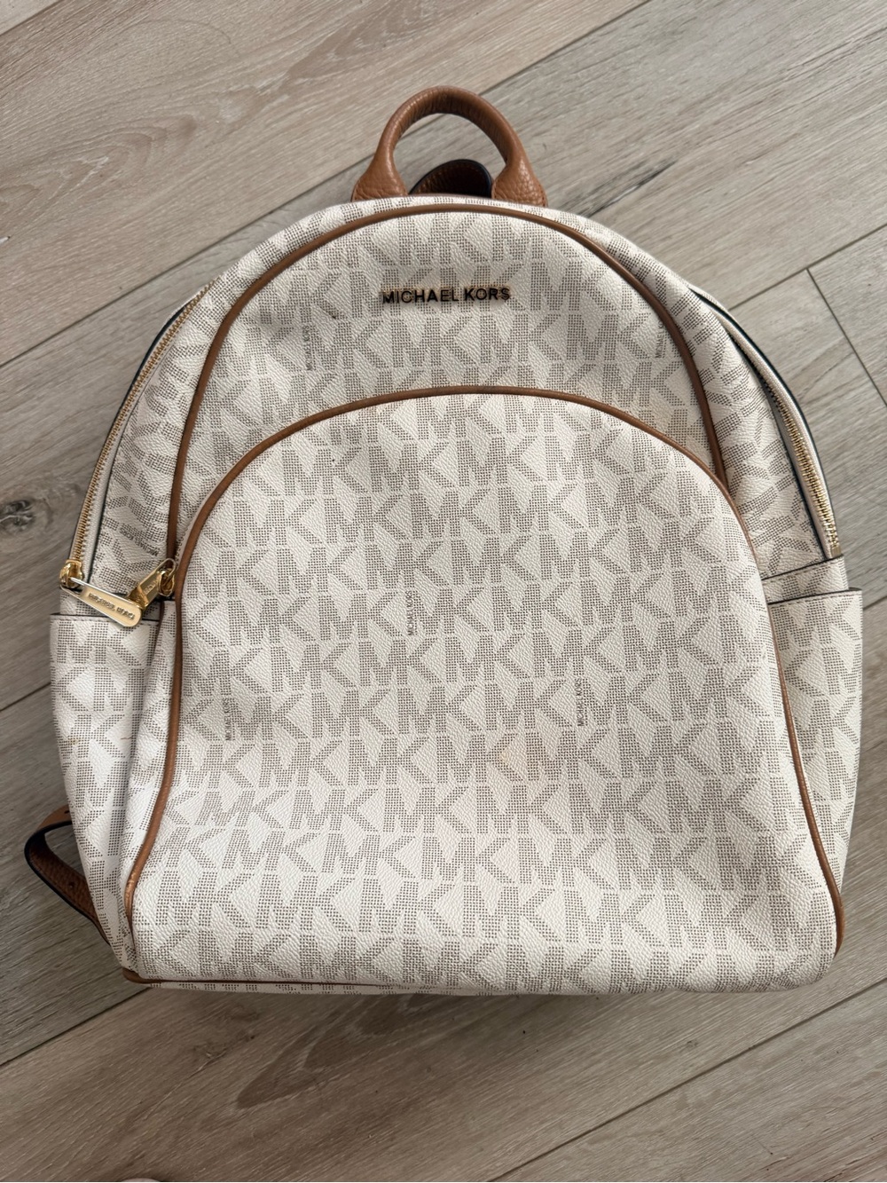 Michael Kors Cream & Brown MK Logo Backpack